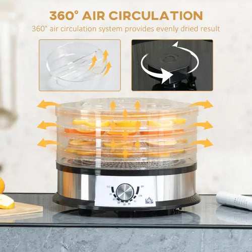 5 Tier Food Dehydrator 250W Stainless Steel Food Dryer Machine Silver - My Store