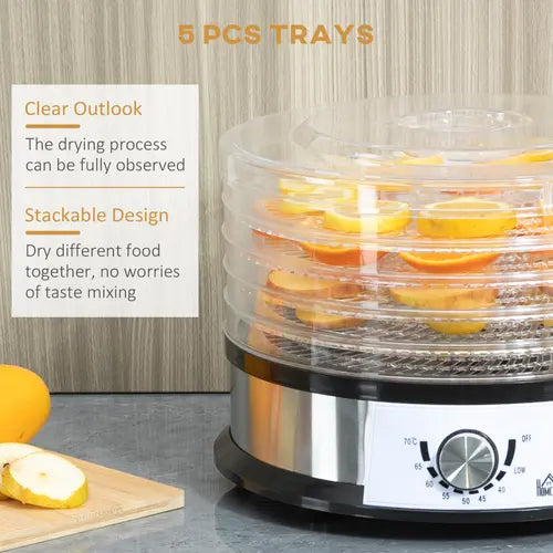 5 Tier Food Dehydrator 250W Stainless Steel Food Dryer Machine Silver - My Store