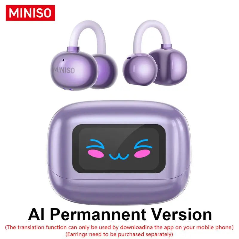 MINISO MS199 Translation Clip on Ear Headphones Full Color Touch Screen, Audio Wireless Headphones Support 135 Languages Real Time Bluetooth Translation Built-In Microphone for Music & Phone Calls,Sport Waterproof & Sweatproof