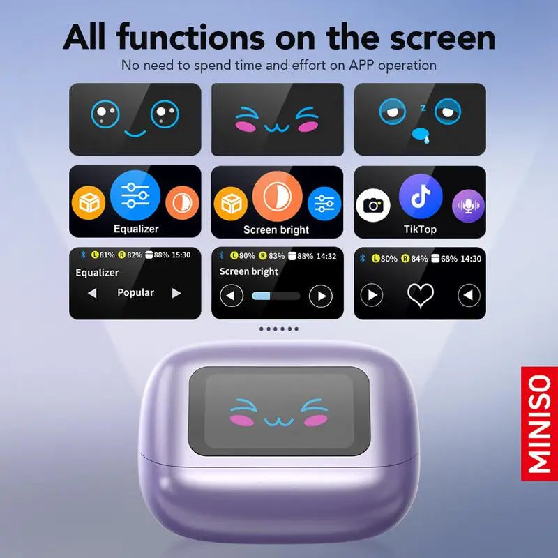 MINISO MS199 Translation Clip on Ear Headphones Full Color Touch Screen, Audio Wireless Headphones Support 135 Languages Real Time Bluetooth Translation Built-In Microphone for Music & Phone Calls,Sport Waterproof & Sweatproof