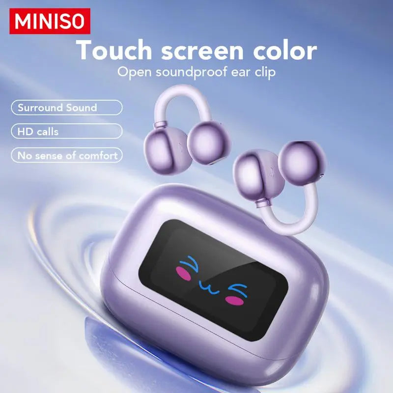 MINISO MS199 Translation Clip on Ear Headphones Full Color Touch Screen, Audio Wireless Headphones Support 135 Languages Real Time Bluetooth Translation Built-In Microphone for Music & Phone Calls,Sport Waterproof & Sweatproof
