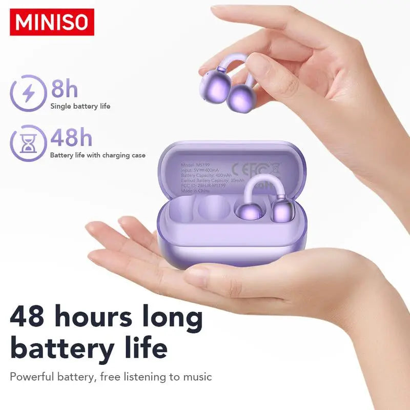 MINISO MS199 Translation Clip on Ear Headphones Full Color Touch Screen, Audio Wireless Headphones Support 135 Languages Real Time Bluetooth Translation Built-In Microphone for Music & Phone Calls,Sport Waterproof & Sweatproof