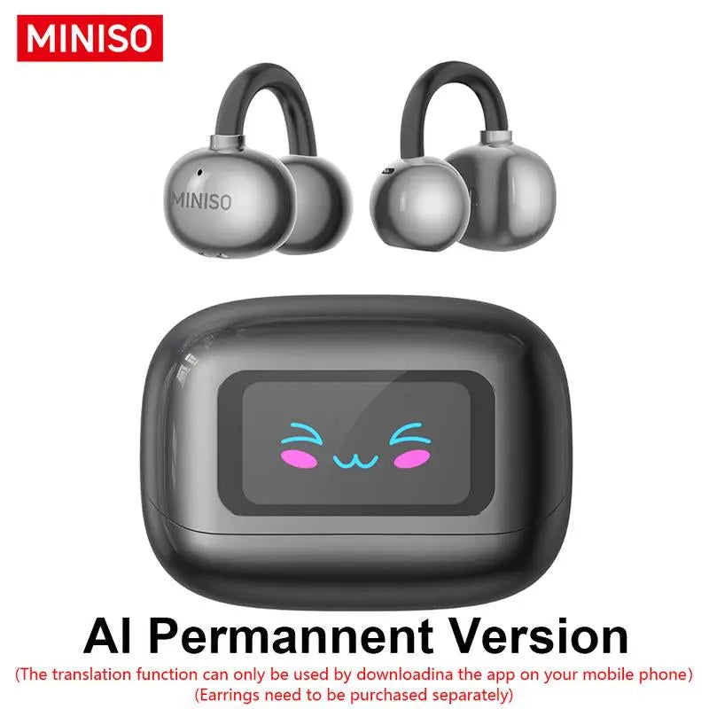MINISO MS199 Translation Clip on Ear Headphones Full Color Touch Screen, Audio Wireless Headphones Support 135 Languages Real Time Bluetooth Translation Built-In Microphone for Music & Phone Calls,Sport Waterproof & Sweatproof