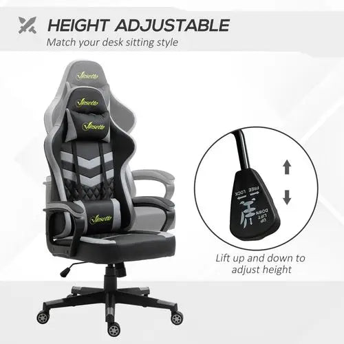 Racing Gaming Chair w/ Lumbar Support, Headrest, Gamer Office Chair, Black White - My Store
