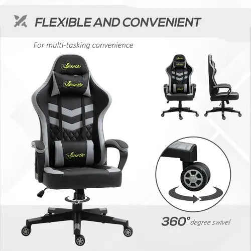 Racing Gaming Chair w/ Lumbar Support, Headrest, Gamer Office Chair, Black White - My Store