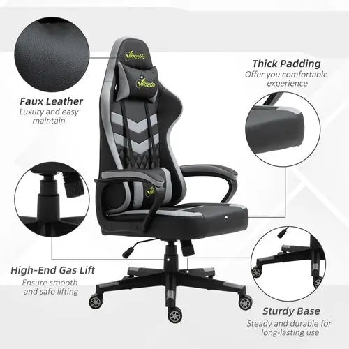 Racing Gaming Chair w/ Lumbar Support, Headrest, Gamer Office Chair, Black White - My Store