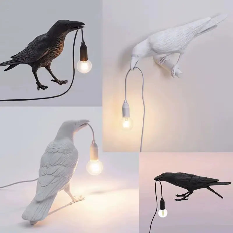 Resin Lucky Bird Crow Wall Lamp Table Lamp Night Light Bedroom Bedside Living Room Wall Lamp Home Decoration(Free Bulb)