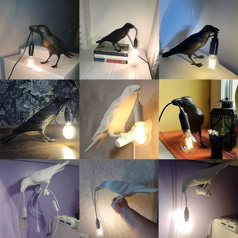 Resin Lucky Bird Crow Wall Lamp Table Lamp Night Light Bedroom Bedside Living Room Wall Lamp Home Decoration(Free Bulb)