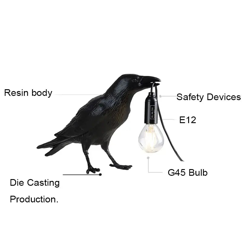 Resin Lucky Bird Crow Wall Lamp Table Lamp Night Light Bedroom Bedside Living Room Wall Lamp Home Decoration(Free Bulb)