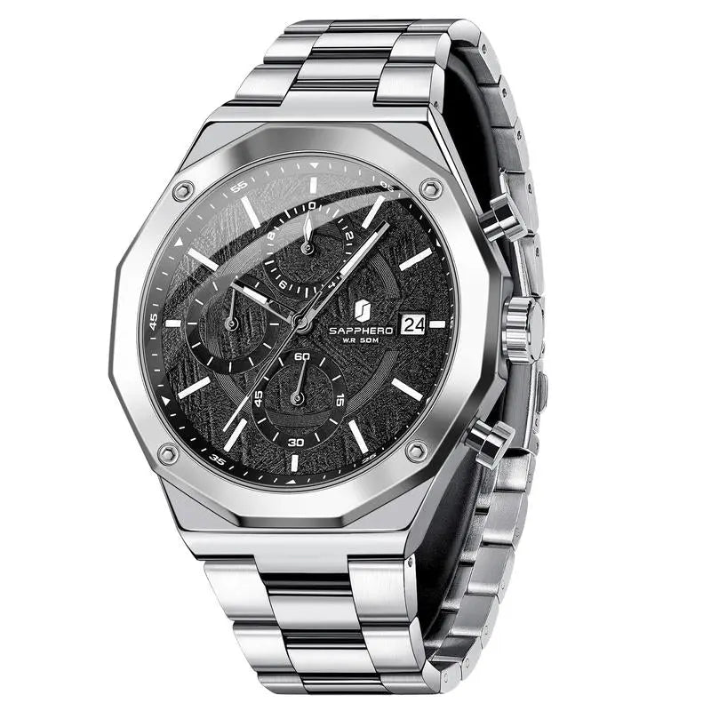 SAPPHERO Watches for Men Octagonal Stainless Steel Quartz Men'S Watch 50 Meter Water Resistant Analog Movement Multifunction Dial Classic Men'S Gifts