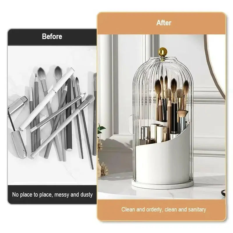 Soporte Giratorio De 360 ° Con Tapa Para Brochas De Maquillaje, Caja De Almacenamiento Para Lápiz Labial, Cejas, Sombra De Ojos,