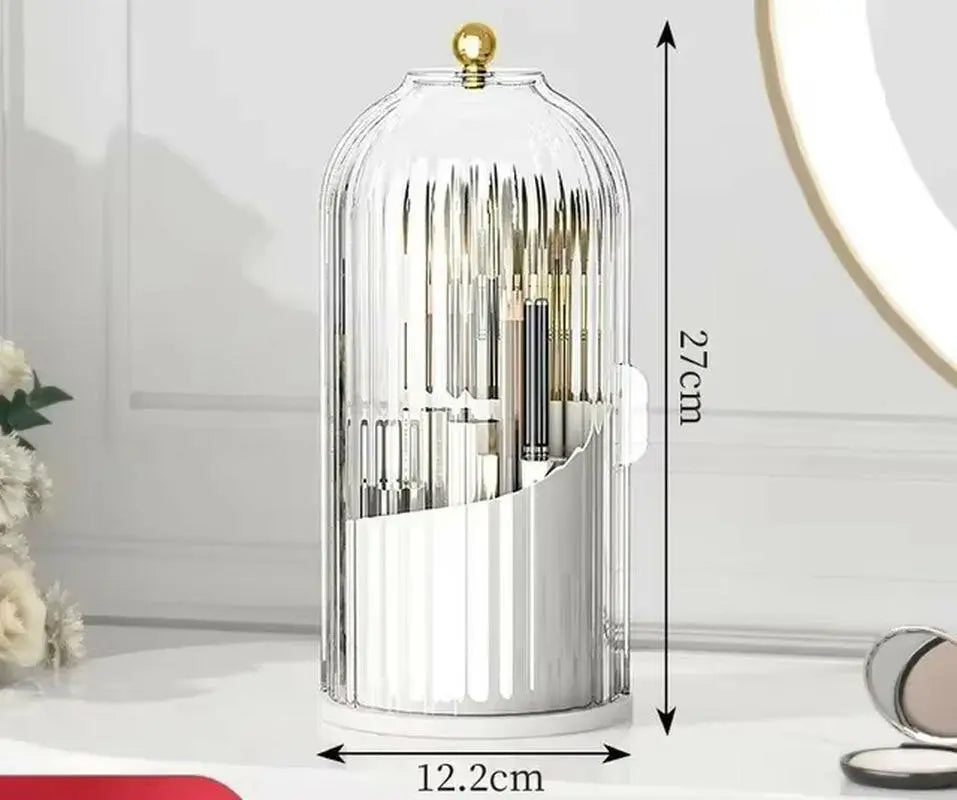 Soporte Giratorio De 360 ° Con Tapa Para Brochas De Maquillaje, Caja De Almacenamiento Para Lápiz Labial, Cejas, Sombra De Ojos,