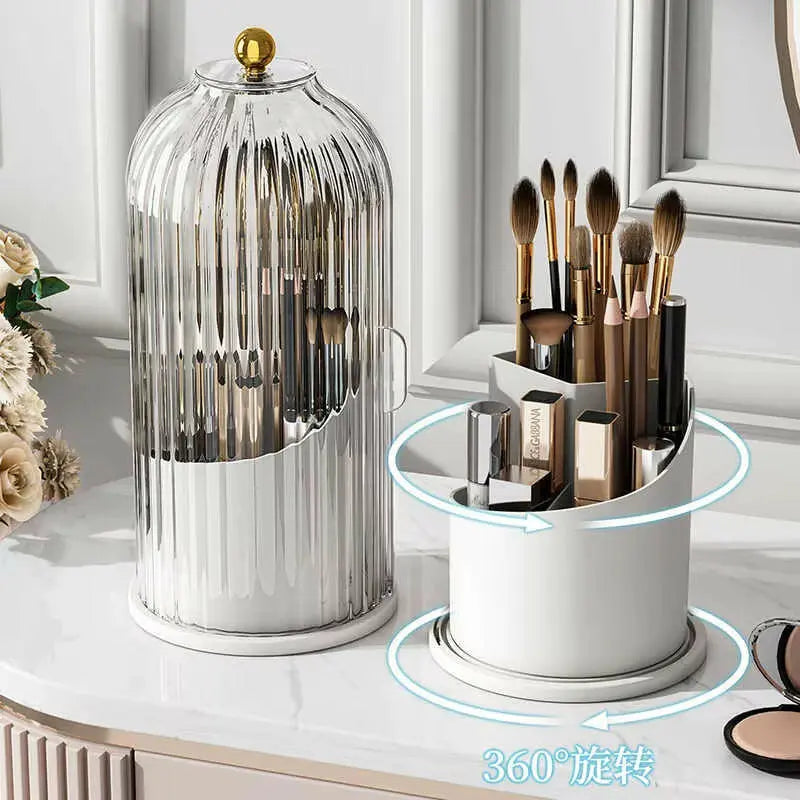 Soporte Giratorio De 360 ° Con Tapa Para Brochas De Maquillaje, Caja De Almacenamiento Para Lápiz Labial, Cejas, Sombra De Ojos,