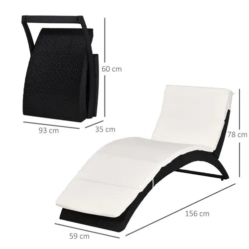 Sun Lounger Rattan Hammock Sun Bed Garden Folding Recliner Chair w/ Cushion - My Store