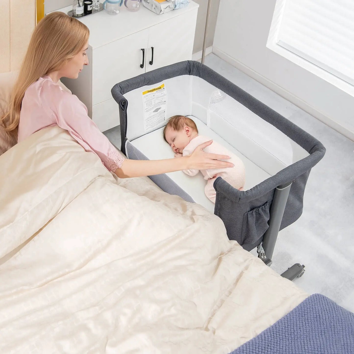 3-In-1 Adjustable Baby Bedside Bassinet with Mattress