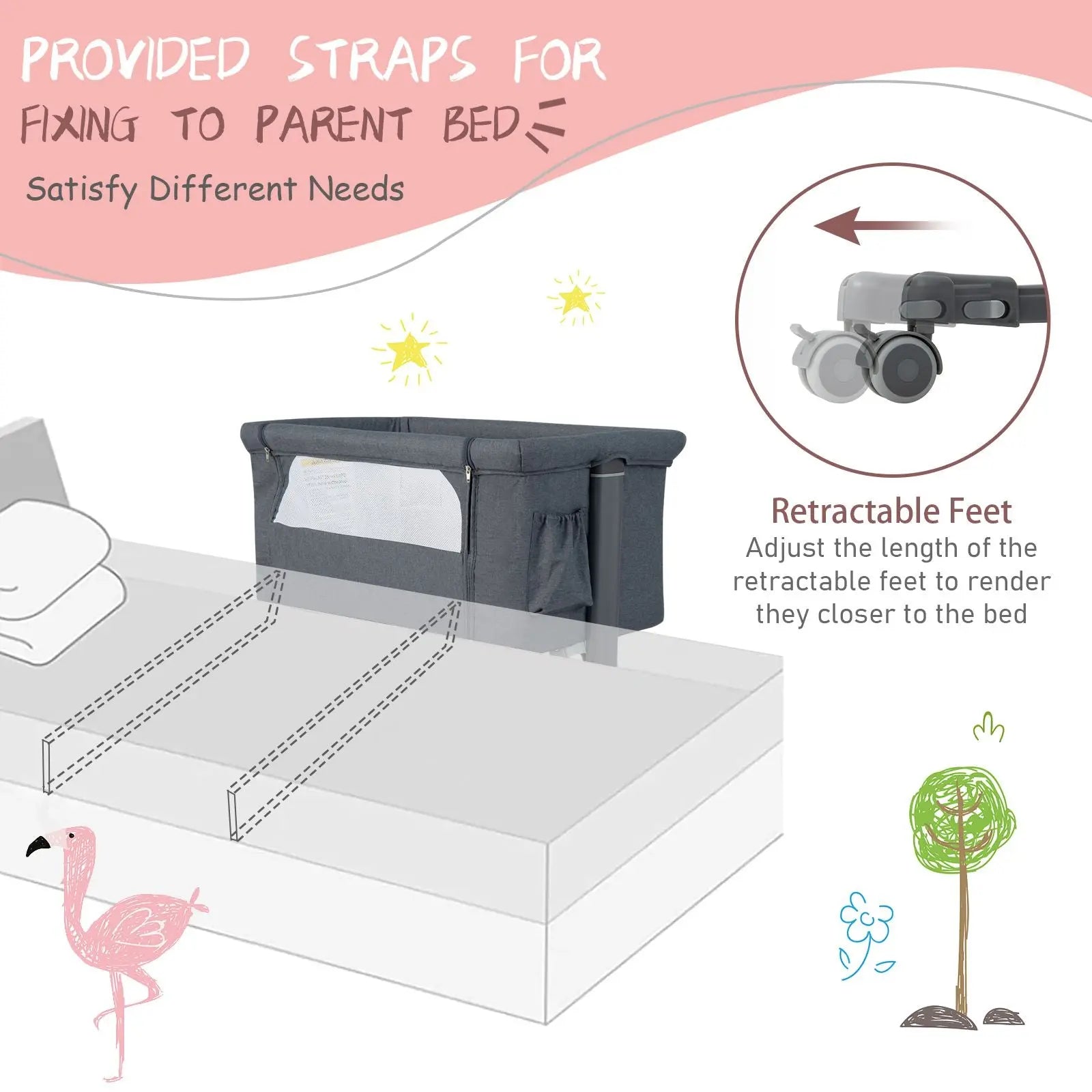 3-In-1 Adjustable Baby Bedside Bassinet with Mattress