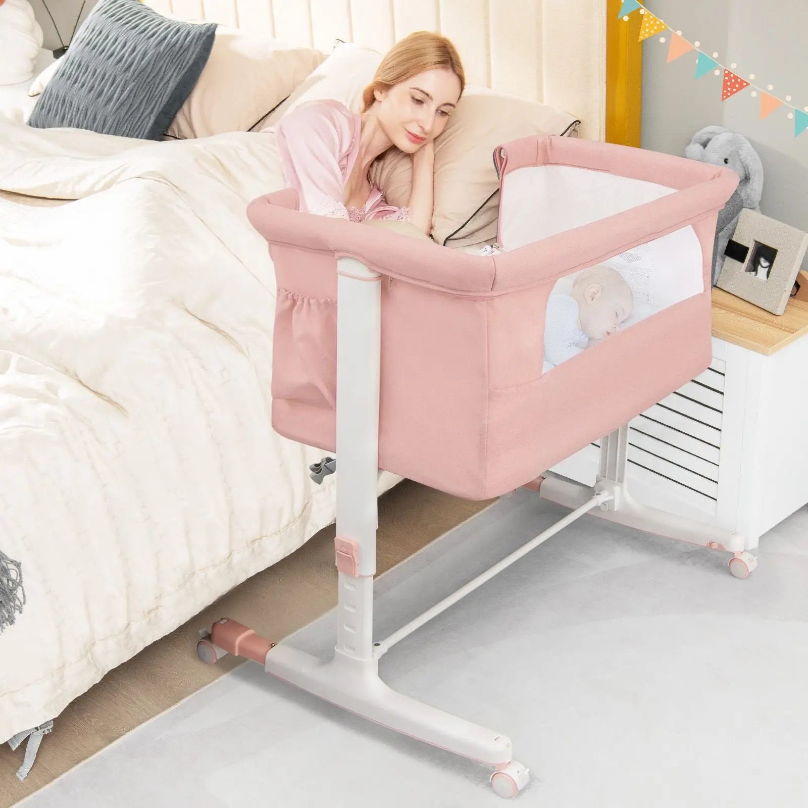 3-In-1 Adjustable Baby Bedside Bassinet with Mattress