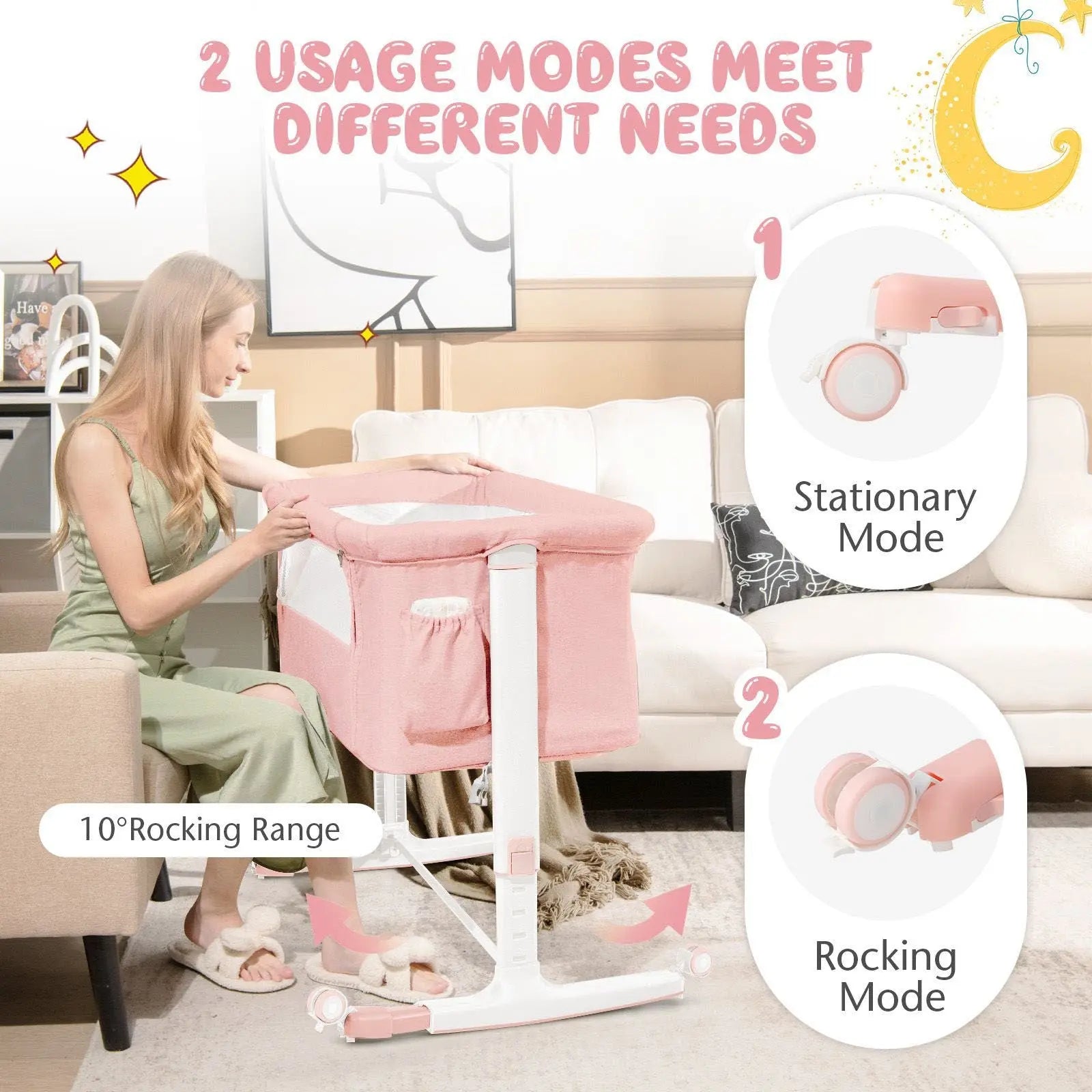 3-In-1 Adjustable Baby Bedside Bassinet with Mattress