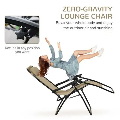 3PC Zero Gravity Chairs Sun Lounger Table Set w/ Cup Holders, Beige Outsunny - My Store