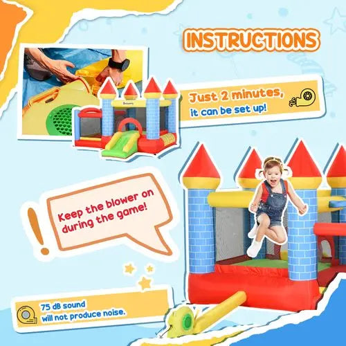 Bouncy Castle W/ Slide Pool 4 in 1 composition W/ Blower Multi-color - My Store