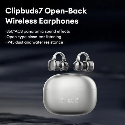 Clipbuds 7 Clip-On Design Wireless Headphones, Powerful Sound Effects for Music, Dustproof & Waterproof Sports Earbuds for Running, Workout, Audio