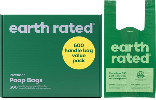 Dog Poo Bags with Handles Value Pack, Easy Tie and Guaranteed Leakproof, Lavender, 600 Handle Bags