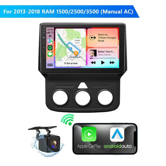 EONON Car Stereo for Dodge RAM 1500 2500 3500 (2013-2018) Manual AC, Wireless Apple Carplay & Android Auto Car Radio Touch Screen, 9" Android 13 Car Head Unit, Steering Wheel Controls, GPS Navigation, BT, Wi-Fi, Sub, Backup Camera, Plug & Play - DGRMX6