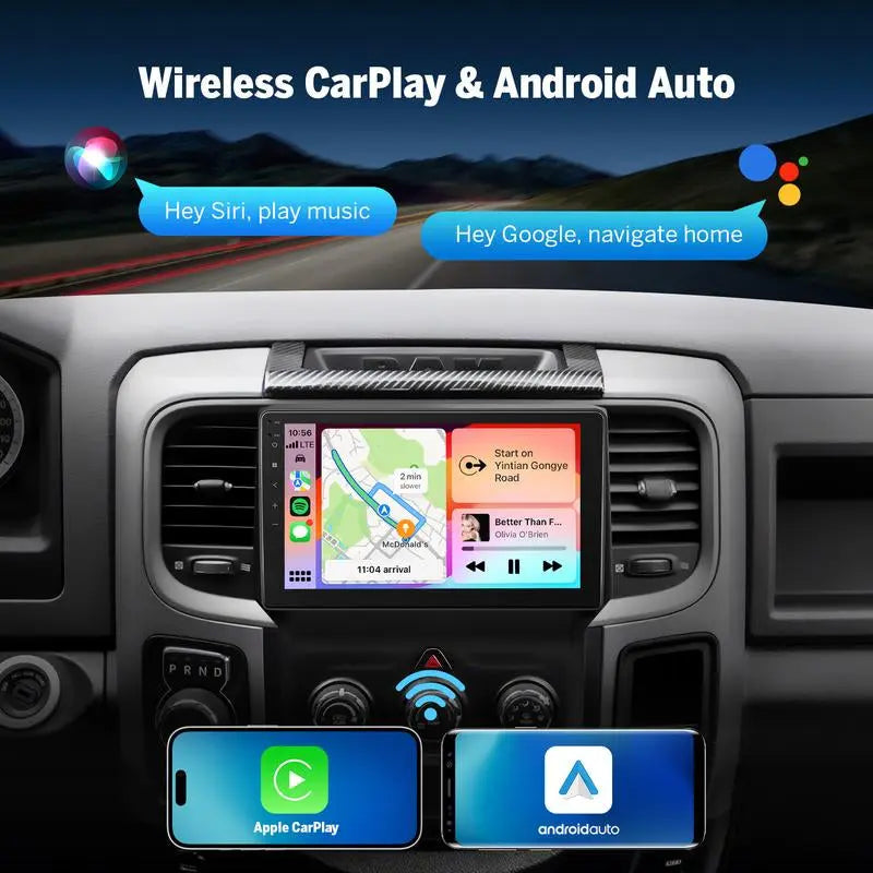 EONON Car Stereo for Dodge RAM 1500 2500 3500 (2013-2018) Manual AC, Wireless Apple Carplay & Android Auto Car Radio Touch Screen, 9" Android 13 Car Head Unit, Steering Wheel Controls, GPS Navigation, BT, Wi-Fi, Sub, Backup Camera, Plug & Play - DGRMX6