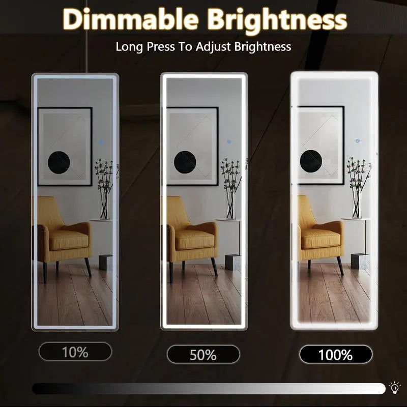 Full Length Mirror with LED Lights, 64"X21" Lighted Floor Standing Mirror with Stand