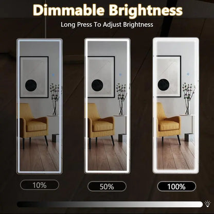 Full Length Mirror with LED Lights, 64"X21" Lighted Floor Standing Mirror with Stand