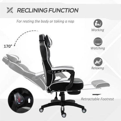 Gaming Chair Ergonomic Reclining w/ Manual Footrest Wheels Stylish Office Pink - My Store