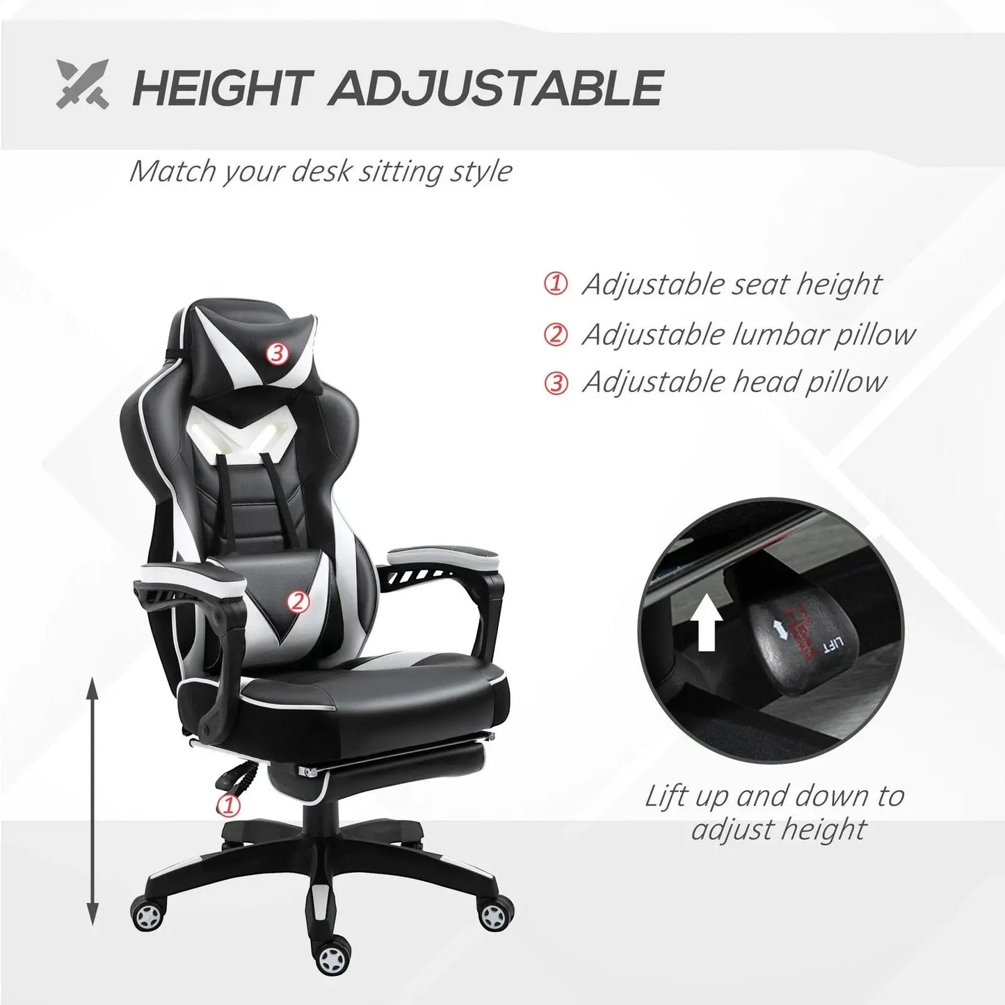 Gaming Chair Ergonomic Reclining w/ Manual Footrest Wheels Stylish Office Pink - My Store