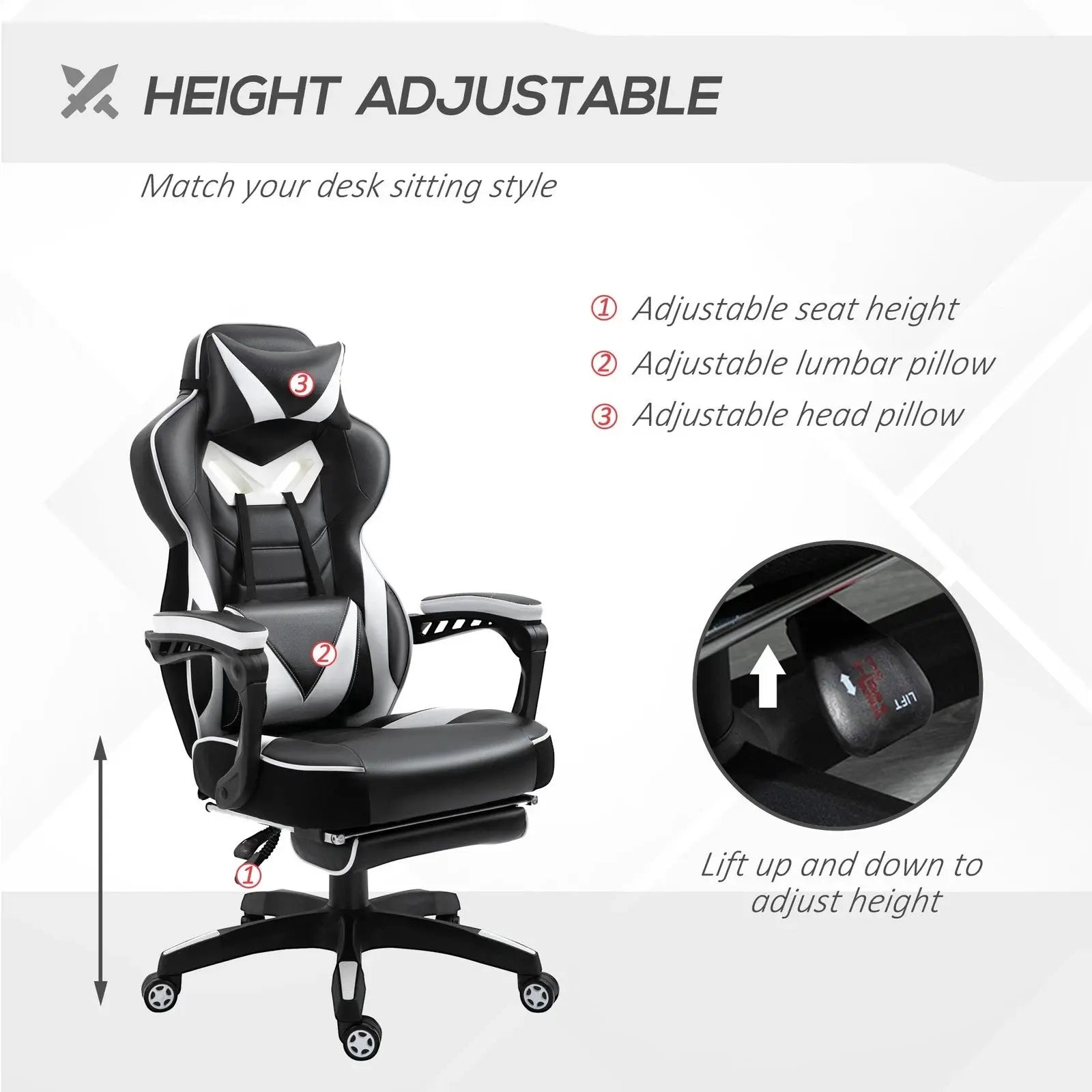 Gaming Chair Ergonomic Reclining w/ Manual Footrest Wheels Stylish Office Pink - My Store
