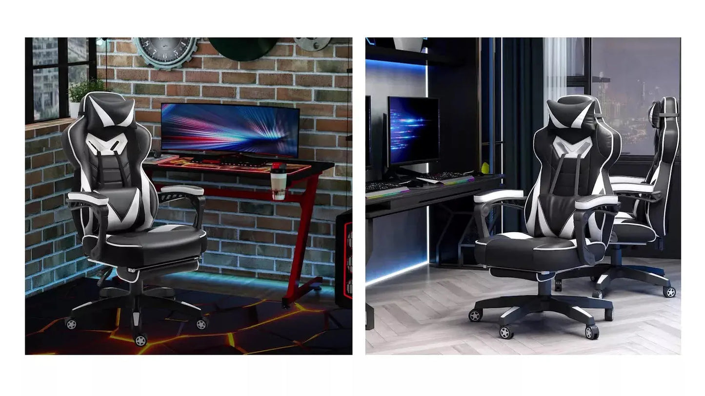 Gaming Chair Ergonomic Reclining w/ Manual Footrest Wheels Stylish Office Pink - My Store