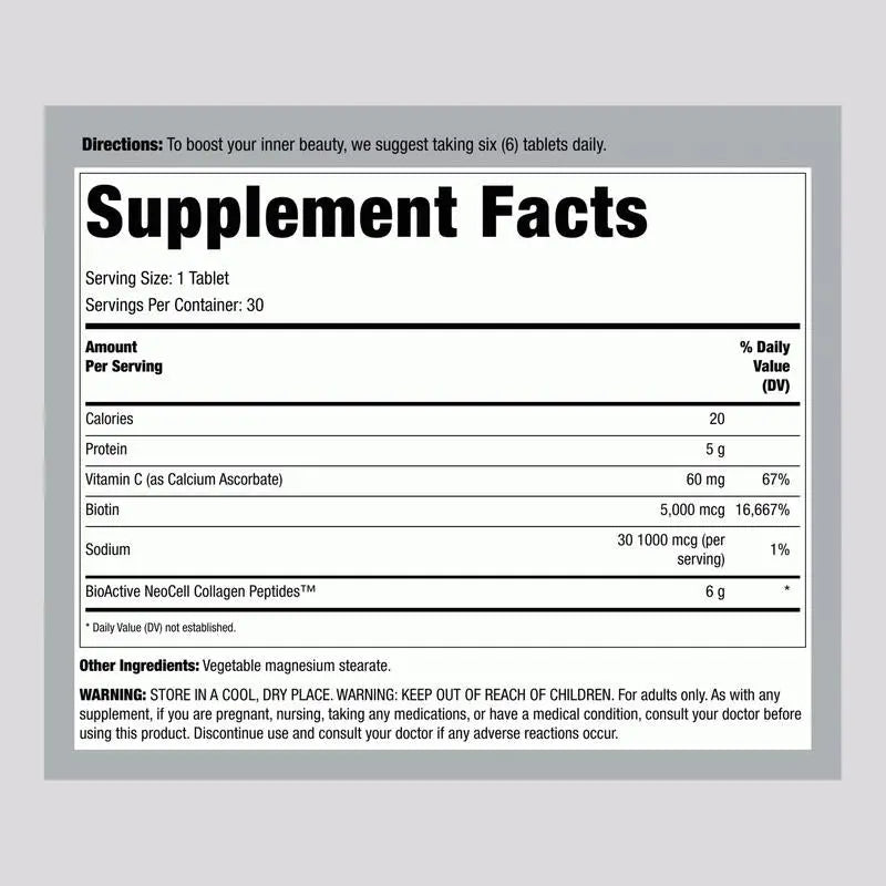Grassfed Collagen Peptides + C & Biotin Supplement | 180 Tablets