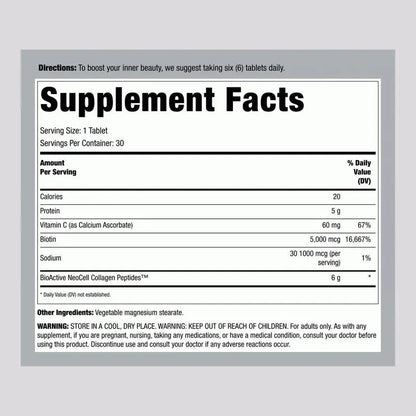 Grassfed Collagen Peptides + C & Biotin Supplement | 180 Tablets