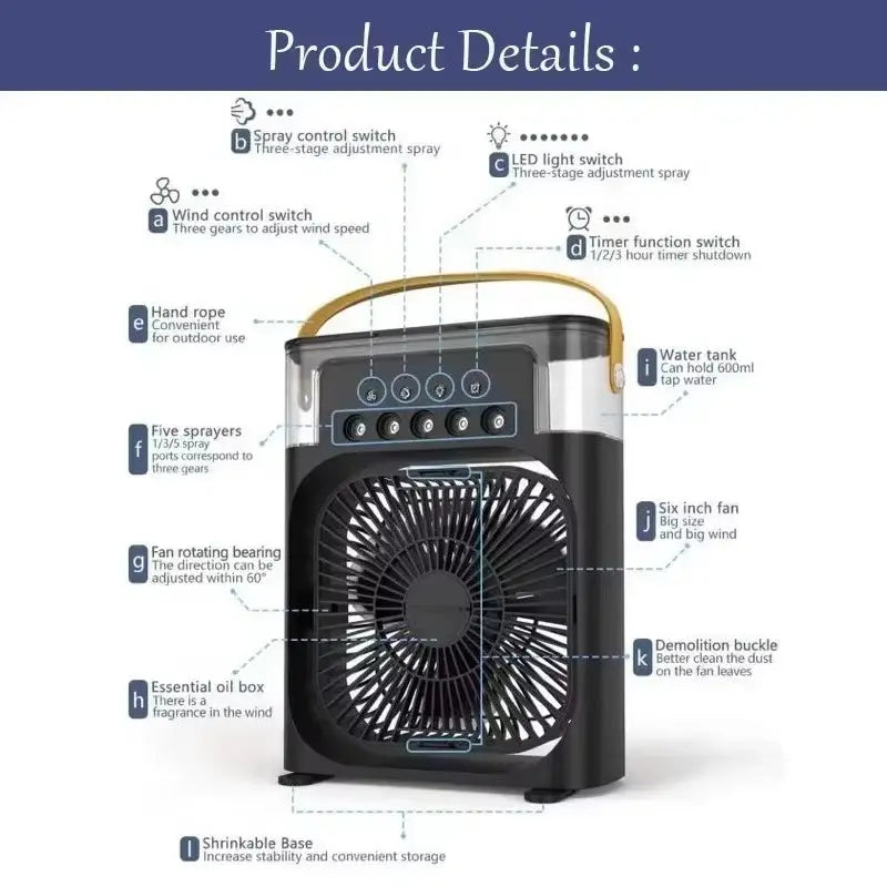 Household Small Air Cooler Three-In-One Fan Air Conditioner LED Night Light Portable Humidifier Air Conditioner Fan Office Home