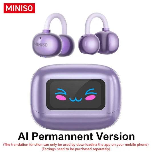 MINISO MS199 Translation Clip on Ear Headphones Full Color Touch Screen, Audio Wireless Headphones Support 135 Languages Real Time Bluetooth Translation Built-In Microphone for Music & Phone Calls,Sport Waterproof & Sweatproof
