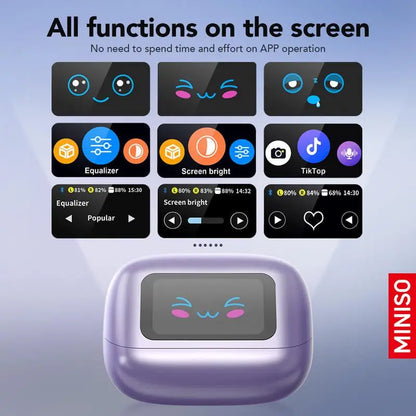 MINISO MS199 Translation Clip on Ear Headphones Full Color Touch Screen, Audio Wireless Headphones Support 135 Languages Real Time Bluetooth Translation Built-In Microphone for Music & Phone Calls,Sport Waterproof & Sweatproof