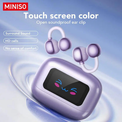 MINISO MS199 Translation Clip on Ear Headphones Full Color Touch Screen, Audio Wireless Headphones Support 135 Languages Real Time Bluetooth Translation Built-In Microphone for Music & Phone Calls,Sport Waterproof & Sweatproof