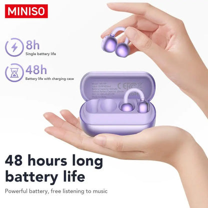 MINISO MS199 Translation Clip on Ear Headphones Full Color Touch Screen, Audio Wireless Headphones Support 135 Languages Real Time Bluetooth Translation Built-In Microphone for Music & Phone Calls,Sport Waterproof & Sweatproof