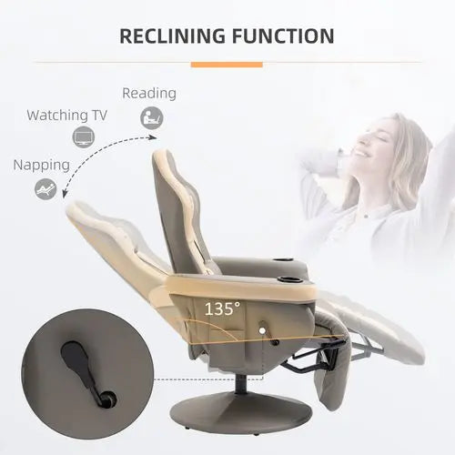 Manual Recliner Armchair PU Sofa Chair w/ Adjustable Leg Rest & 135� Reclining - My Store