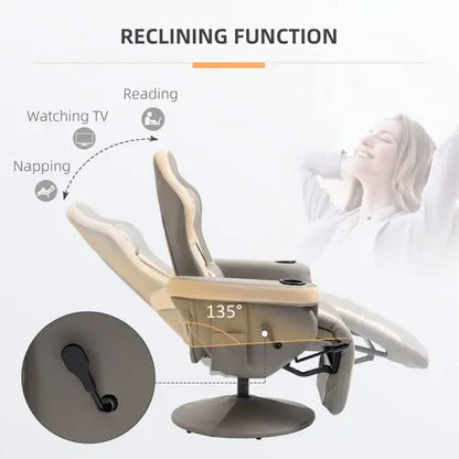 Manual Recliner Armchair PU Sofa Chair w/ Adjustable Leg Rest & 135� Reclining - My Store