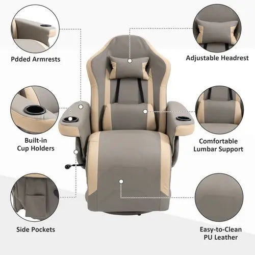 Manual Recliner Armchair PU Sofa Chair w/ Adjustable Leg Rest & 135� Reclining - My Store