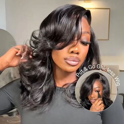 Menglle Hair Short Glueless Transparent Lace Front Human Hair Shoulder Length Wavy Bob Wig Pre-Layered Cut Honey Blonde Highlight / Natural Black / Brow 2025 Mother'S Day