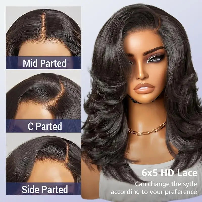 Menglle Hair Short Glueless Transparent Lace Front Human Hair Shoulder Length Wavy Bob Wig Pre-Layered Cut Honey Blonde Highlight / Natural Black / Brow 2025 Mother'S Day