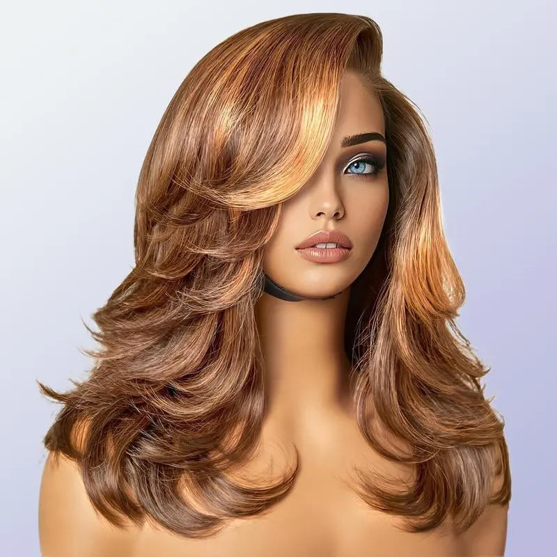 Menglle Hair Short Glueless Transparent Lace Front Human Hair Shoulder Length Wavy Bob Wig Pre-Layered Cut Honey Blonde Highlight / Natural Black / Brow 2025 Mother'S Day