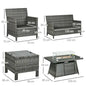 Outsunny Rattan Garden Furniture Sofa Set Armchairs Footstools Fire Pit Table - My Store