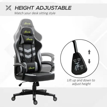 Racing Gaming Chair w/ Lumbar Support, Headrest, Gamer Office Chair, Black White - My Store