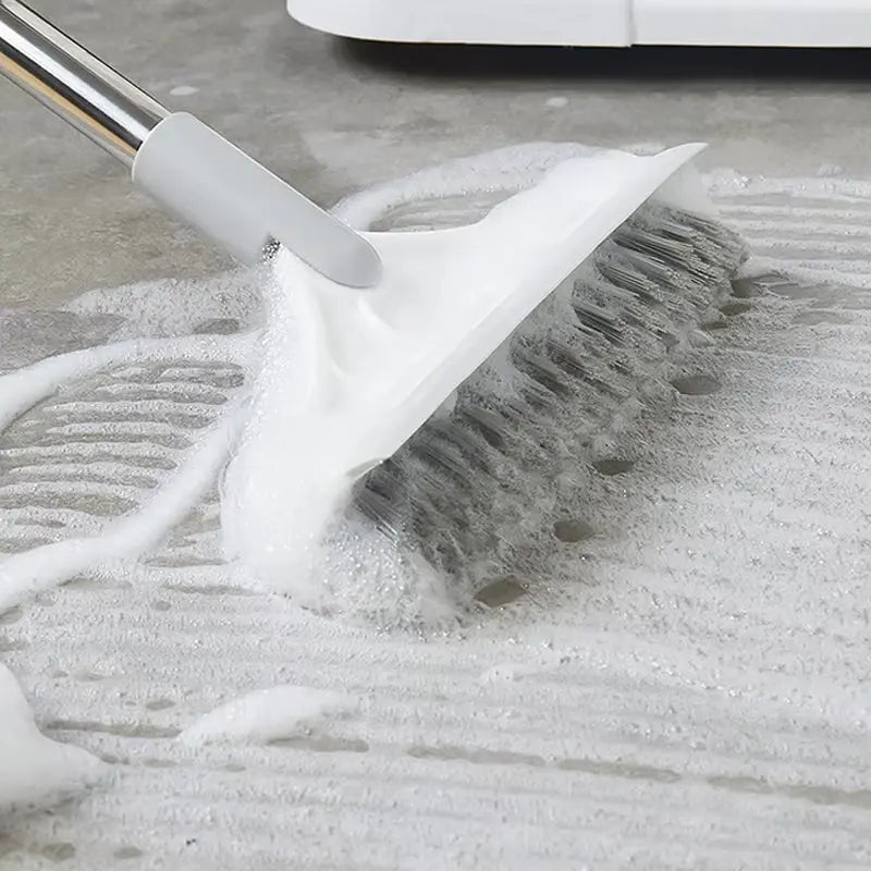 Rotating Floor Scrub Brush Long Handle Windows Squeegee Stiff Bristle Broom Mop 2In1 for Bathroom Kitchen Floor Crevice Cleaning